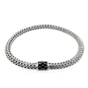 John Hardy Lava Black Sapphire Bracelet Wheat Chain Sterling Silver 5mm 6.75"