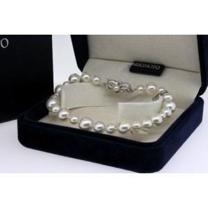Mikimoto Pearl Bracelet 5.5mm to 9.5mm Graduated 18k White Gold & Box 8"