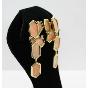 J. Ross Designer 18K Yellow Gold Coral and Diamond Drop Dangle Earrings