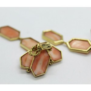 J. Ross Designer 18K Yellow Gold Coral and Diamond Drop Dangle Earrings