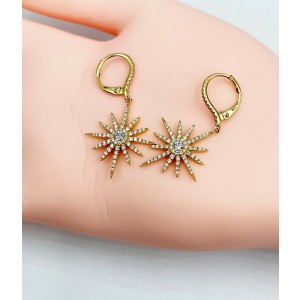 18K Yellow Gold Diamond 1.46ctw Snowflake Drop Dangle Earrings 