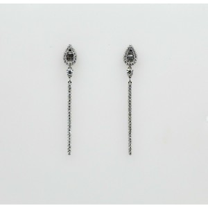 18K White Gold Drop Dangle 1.67ctw Diamond Earrings Round Pear and Baguettes 