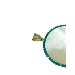 14K Yellow Gold White Mother of Pearl and Turquoise Large Pendant for Necklace