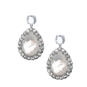 Sterling Silver White Topaz, Mother of Pearl Earrings