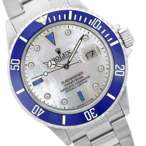 Rolex Submariner 16610 Stainless Steel Blue Ceramic White Mother Of Pearl W/ Diamond 40mm Mens Watch 