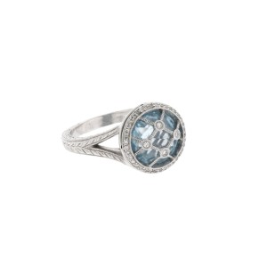 Siera 18K White Gold Wrapped Diamond And Blue Topaz Ring