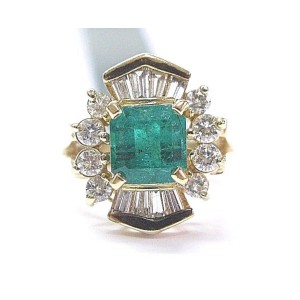 Yellow Gold Emerald, Diamond Womens Ring Size 4 