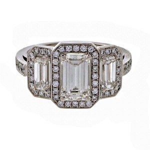 Triple Halo Emerald Cut Diamond Suchy .99ct Platinum Engagement Ring