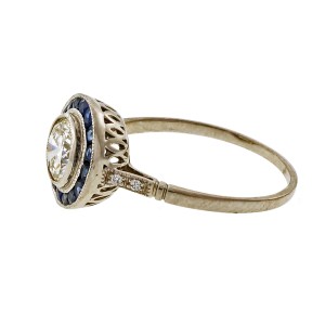 Vintage 1940 .95ct European Ideal Cut Platinum Engagement Ring Calibre Sapphires