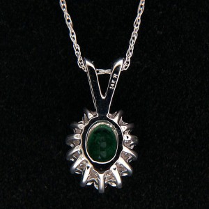 Vintage .52ct Bright Green Oval Emerald 0.16ct Diamond 14k White Gold Pendant