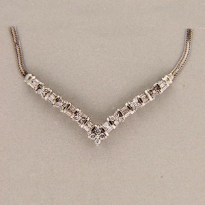 Vintage Designer GTR Round Baguette 14k Gold 1.04ct Diamond Necklace Flat Chain