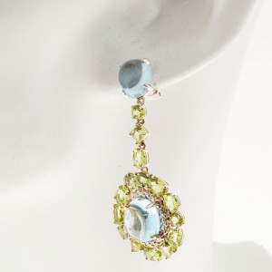 Bellarri 10.30ct Blue Topaz Peridot Silver Pink Gold Dangle Earrings