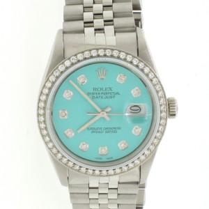 Rolex Datejust Steel 36mm Jubilee Watch Diamond Bezel & Matt Sky Blue Dial