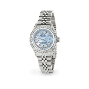 Rolex Datejust 26mm Steel Jubilee Diamond Watch with Blue Flower Dial