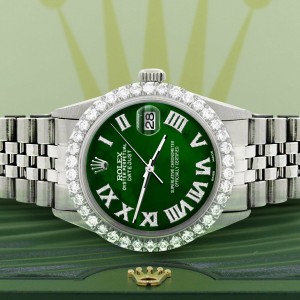Rolex Datejust 36MM Steel Watch with 3.3CT Diamond Bezel/Green MOP Roman Dial