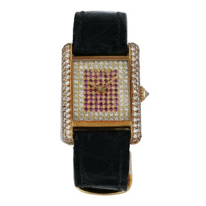 Cartier Tank Paris Diamond Dial Yellow Gold Ladies Watch
