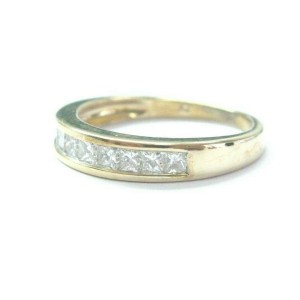 Natural Princess Cut Diamond 9-Stone Yellow Gold Band Ring .75Ct Size 7.25 G-VS2