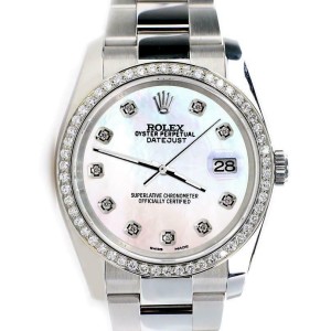 Rolex Datejust 36MM Steel Watch/Custom Diamond Bezel/White MOP Dial 116200