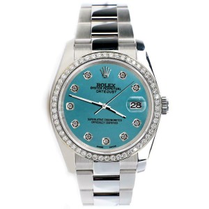 Rolex Datejust 36MM Steel/Custom Diamond Bezel/Turquoise Diamond Dial 116200