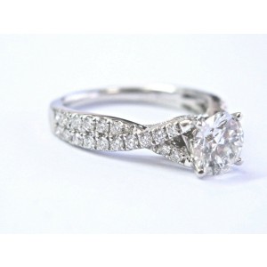 Tolkowsky Round Cut Diamond White Gold Engagement Ring 14Kt IGI
