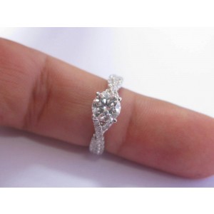 Tolkowsky Round Cut Diamond White Gold Engagement Ring 14Kt IGI