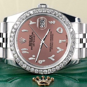 Rolex Datejust 116200 36mm 2.0ct Diamond Bezel/Salmon Arabic Dial Steel Watch