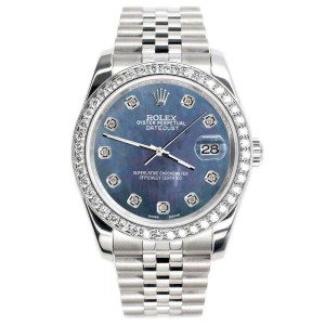 Rolex Datejust 116200 36mm 1.85ct Diamond Bezel/Black Pearl Dial Steel Watch
