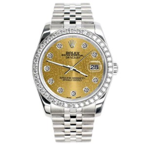 Rolex Datejust 36mm 1.85ct Diamond Bezel/Champagne Jubilee Dial Steel Watch