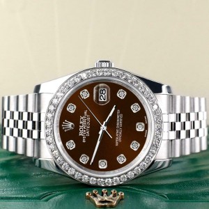 Rolex Datejust 116200 36mm 1.85ct Diamond Bezel/Chocolate Dial Steel Watch