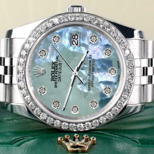 Rolex Datejust 116200 36mm 1.85ct Diamond Bezel/Tahitian Blue Dial Steel Watch