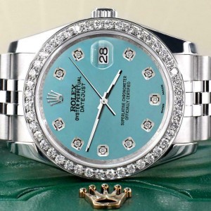 Rolex Datejust 116200 36mm 1.85ct Diamond Bezel/Turquoise Dial Steel Watch