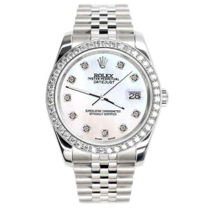 Rolex Datejust 116200 36mm 1.85ct Diamond Bezel/White Pearl Dial Steel Watch
