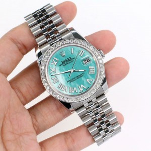 Rolex Datejust 116200 36mm 2.0ct Diamond Bezel/Aquamarine Roman Dial Steel Watch