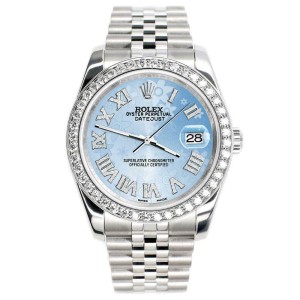 Rolex Datejust 116200 36mm 2.0ct Diamond Bezel/BlueFlower Roman Dial Steel Watch