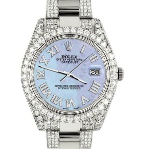 Rolex Datejust II 41mm Diamond Bezel/Lugs/Bracelet/Purple MOP Roman Dial Watch