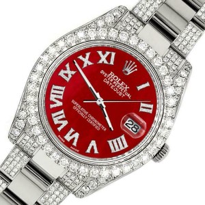 Rolex Datejust II 41mm Diamond Bezel/Lugs/Bracelet/Red MOP Roman Dial Watch