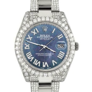 Rolex Datejust II 41mm Diamond Bezel/Lugs/Bracelet/Black Pearl Roman Dial Watch