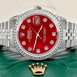 Rolex Datejust 36mm Steel Watch with 2.85ct Diamond Bezel/Pave Case/Red MOP Dial