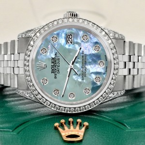 Rolex Datejust 36mm Watch with 2.85ct Diamond Bezel/Pave Case/Tahitian Blue Dial