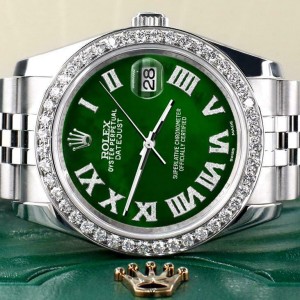 Rolex Datejust 116200 36mm 2.0ct Diamond Bezel/Green MOP Roman Dial Steel Watch