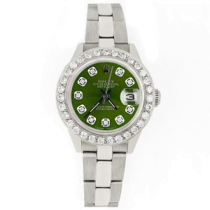 Rolex Datejust 26mm Steel Watch 1.3ct Diamond Bezel/Chartreuse Green Dial