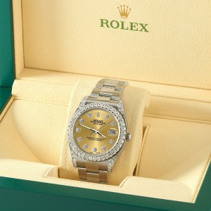 Rolex Datejust II 41mm 4.5CT Diamond Bezel/Lugs/Champagne Dial Watch 