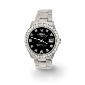 Rolex Datejust Midsize 31mm 1.52ct Bezel/Black Diamond Dial Steel Oyster Watch