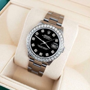 Rolex Datejust Midsize 31mm 1.52ct Bezel/Black Diamond Dial Steel Oyster Watch