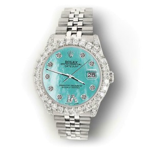 Rolex Datejust 31mm 2.95ct Diamond Bezel/Lugs/Aquamarine MOP Roman VI Dial Watch