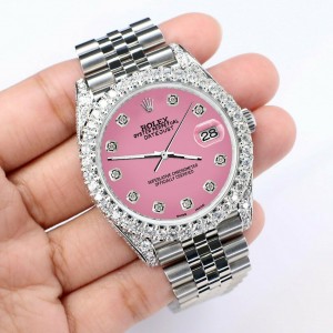 Rolex Datejust 41mm 5.9CT Bezel/Lugs/Sides/Hot Pink Dial Watch 126300