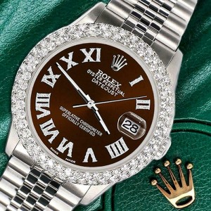 Rolex Datejust 36mm 4.6ct Dome Diamond Bezel/Chocolate Roman Dial Steel Watch