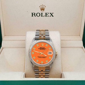 Rolex Datejust 2-Tone 36mm 1.4ct Diamond Bezel/Lugs/Pastel Orange Dial Watch