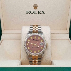 Rolex Datejust 2-Tone 36mm 1.4ct Diamond Bezel/Lugs/Salmon Dial Jubilee Watch