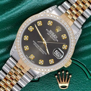 Rolex Datejust 2-Tone 36mm 1.4ct Diamond Bezel/Lugs/Rhodium Grey Dial Watch